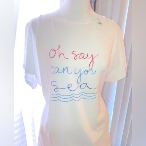 NEW LOFT Oh Say Can You Sea White Festive Summer Short sleeve Tshirt XL - Picture 3 of 7